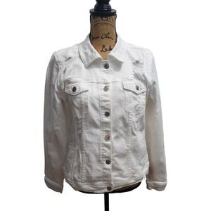 Maurice's White Denim Jacket Distressed Long Sleeve Jean‎ Jacket Women's